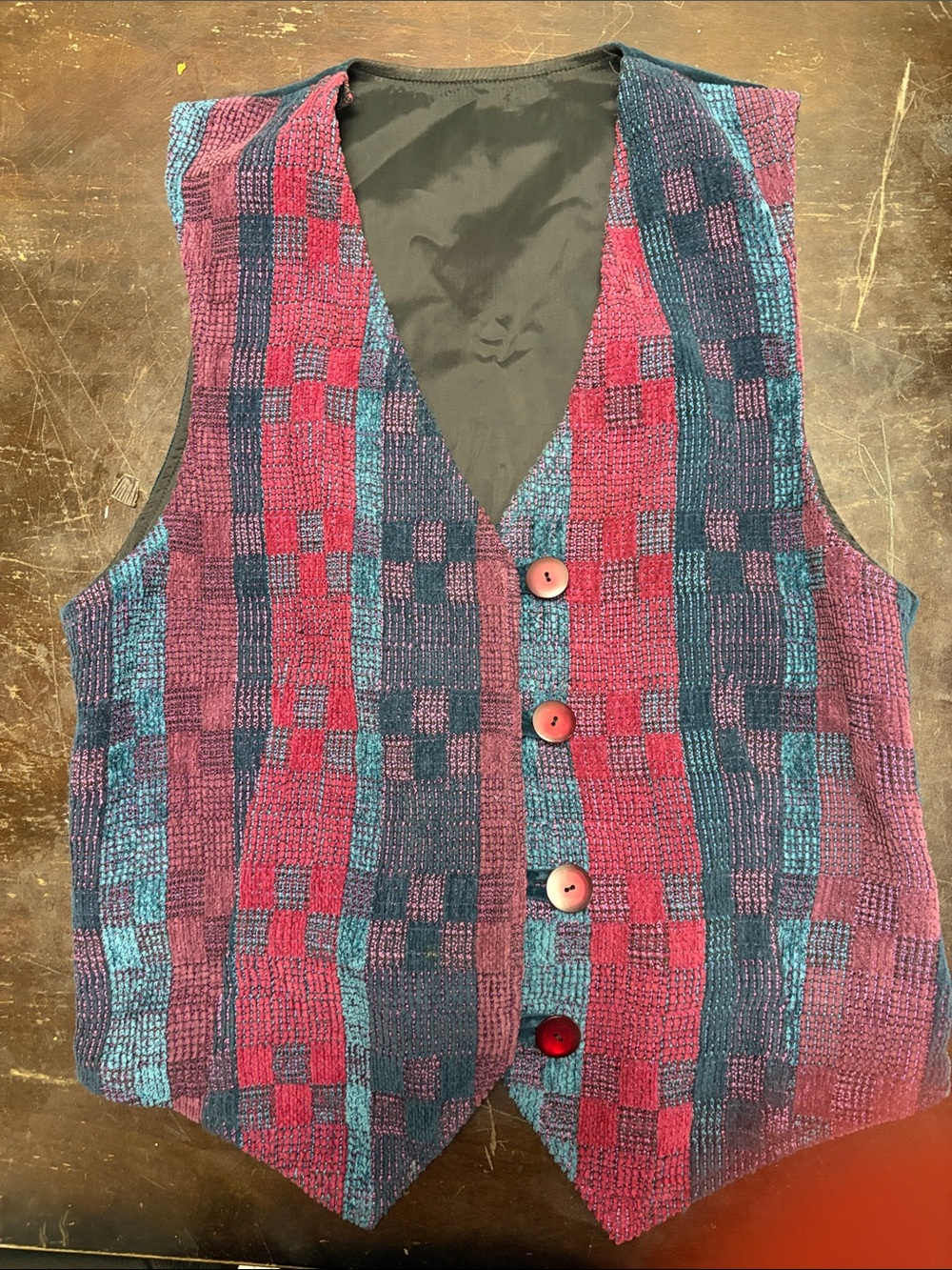 Colorblock Woven Vest in Burgundy, Teal & Navy